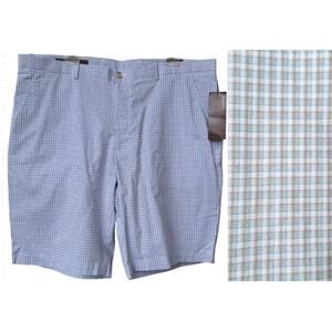 Perry Ellis Men's Cotton Bermuda Chino Shorts Blue Gray White Plaid Sz 38 Breeze